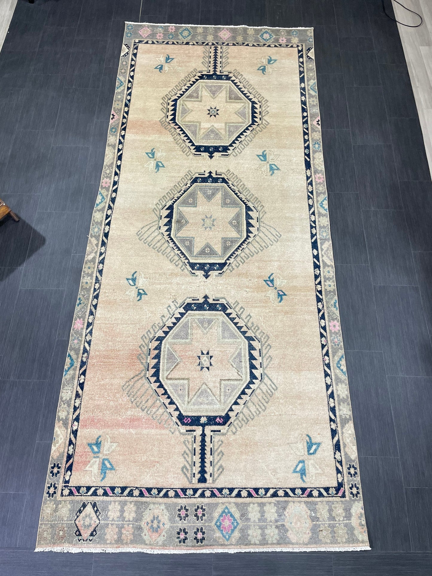 MUTED Turkish Runner Rug 4.5 x 11 Runner Antique Oushak Runner Faded Vintage Runner Rug Muted Vintage Turkish Muted Runner Rug