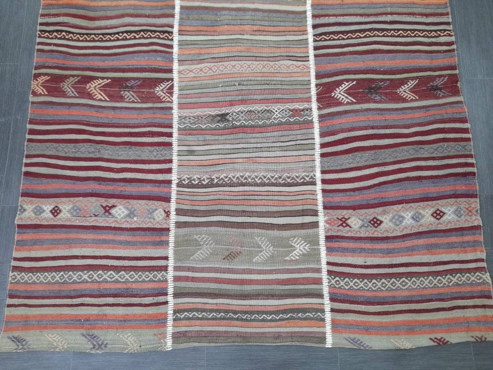 6x10 Vintage Rug Oriental Wool Rug Vintage Flat woven Rug Flatweave Carpet , Stripped Rug Handmade Boho Rug Farmhouse Rug Turkish Kilim Rug