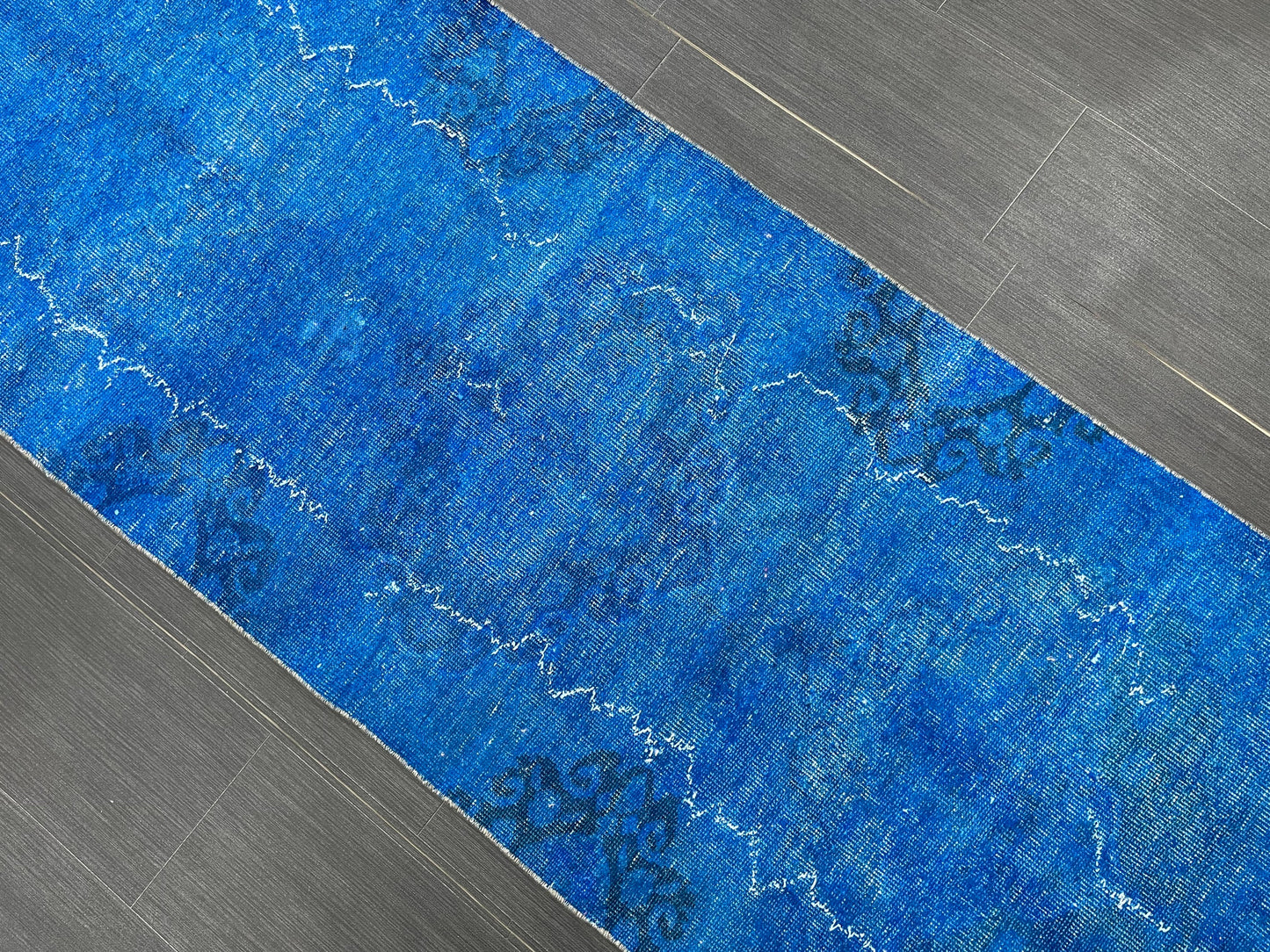 Blue Oushak Runner Rug 2.6 x 11.6 Turkish Runner Rug Overdye Vintage Runner Rug Hallway Runner Kitchen Runner Rug Wool Staircase Runner Rug