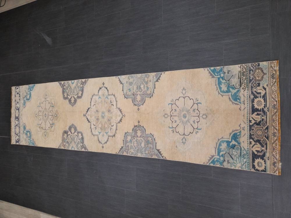 Muted Vintage Oushak Runner Rug 2.8 x 11.3 Muted Turkish Runner Rug XL Vintage Oriental Muted Runner Rug Hallway Runner Soft Wool Runner