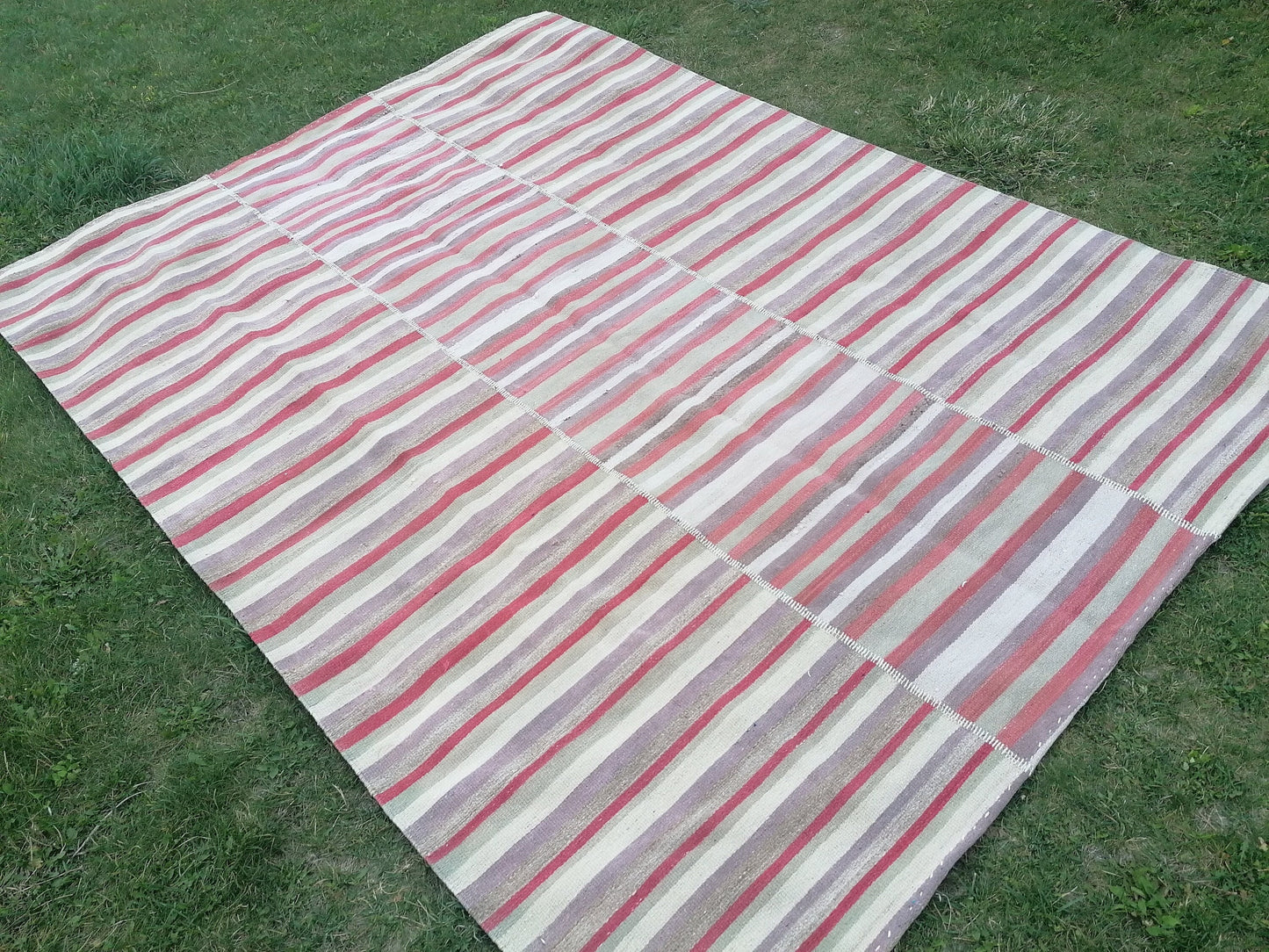 7 x 9 Handmade flatweave kilim rug stripe wool rug, woven rug, pastel turkish kilim, muted flat_weaving rug