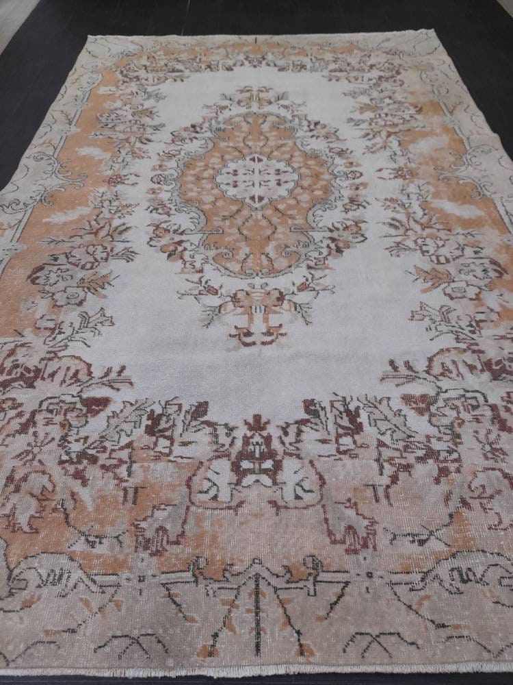 Muted Turkish Vintage Hand Made Rug 6.5 x 10 Oushak Rug, Rustic Rug, Muted Rug, Vintage Turkish Rug, Farmhouse Rug, Vintage Rug, Wool rug