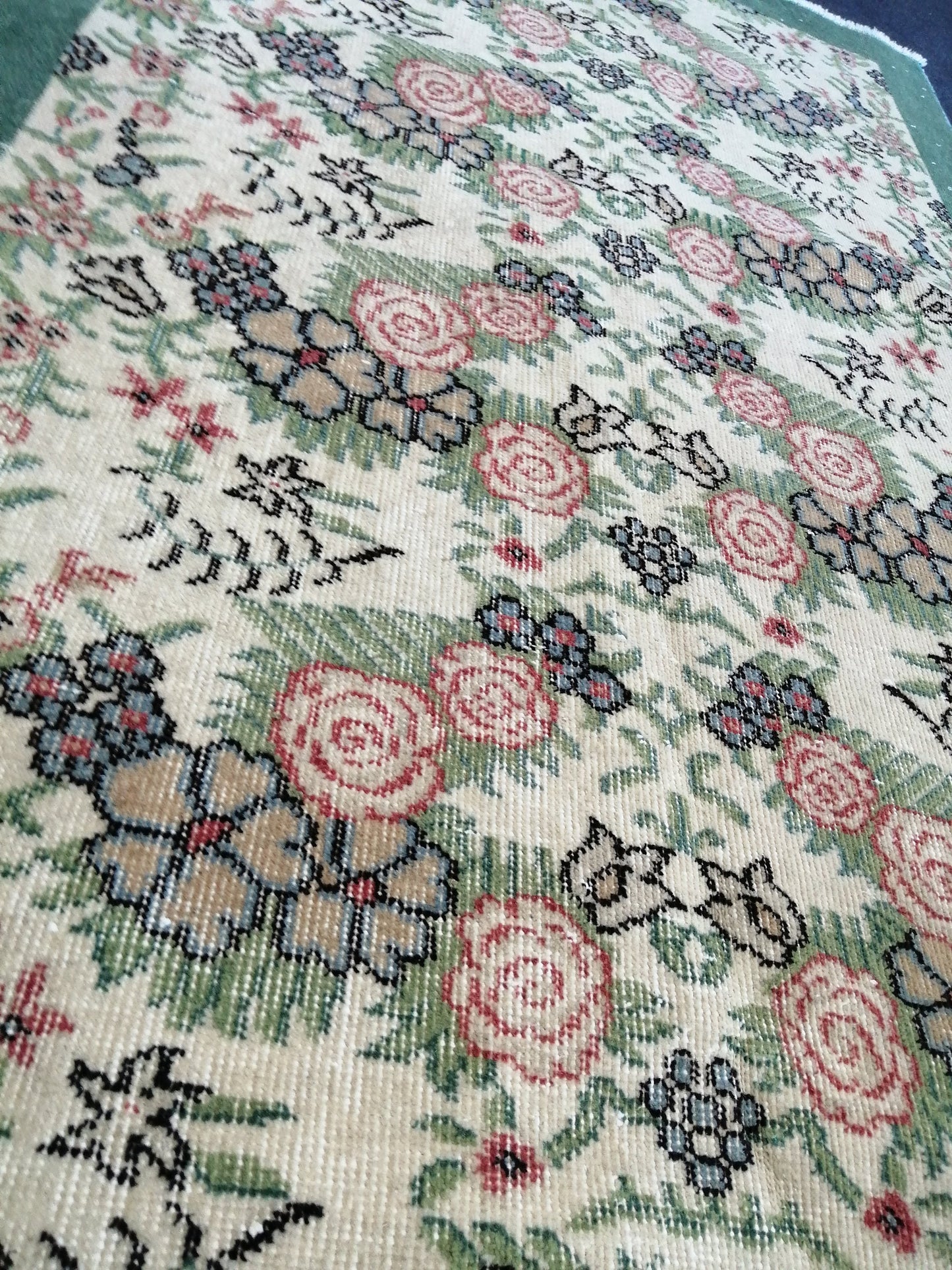 Vintage Green Turkish Floral Oushak Rug,Turkish Rug,Antique Rug,Oushak antique Rug,Hand woven Rug,Weaving Rug,Ethnic Rug,Kitchen Rug