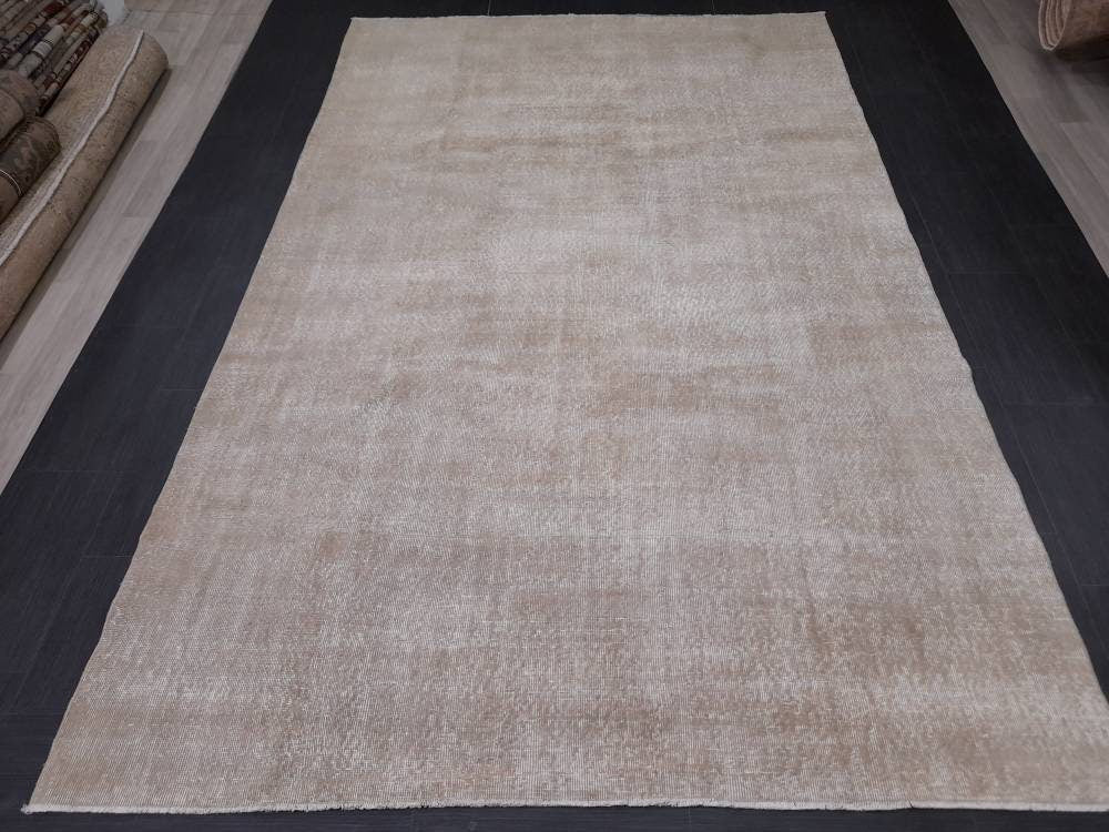 NEUTRAL Vintage OUSHAK RUG 6.5 x 10 Neutral Large Vintage Rug Wool Varigated No Dye Rug Turkish Muted Hand Made Rugs Vintage One Plain Rug