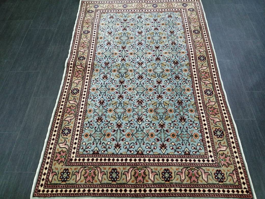 3.6 x 5.8 Blue Hand Made Rug, Oushak Rug, Rustic Rug, Bohemian Rug, Rug Runner, Turkish Rug, Farmhouse Rug, Vintage Rug, Wool rug