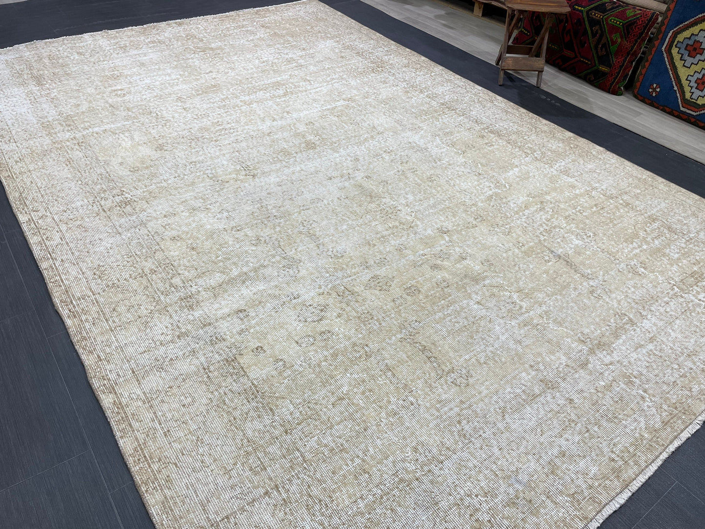 Neutral Vintage Rug Muted TURKISH 7 x 10.4 Rug Handmade Rug Distressed Rug Large Turkish Oushak Rug Wool Rug Hand Knotted Rug
