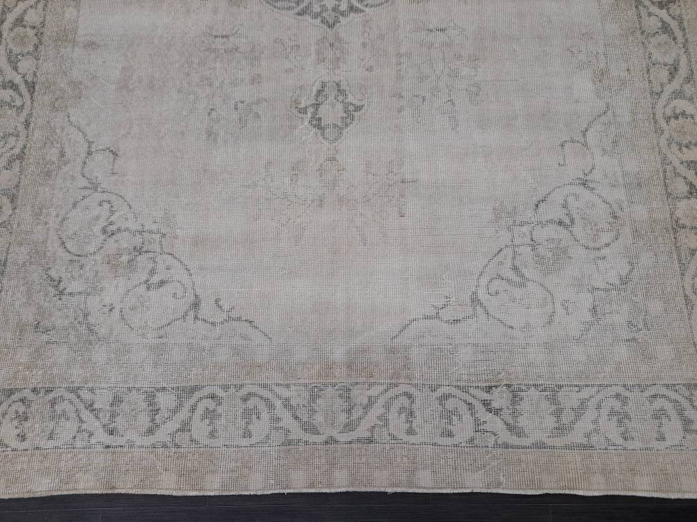 Muted Turkish Muted 6.8 x 10 Oushak Rug Large Area Rug Distressed Vintage Rug Oushak Rug 7 by 10 Muted Rug Hand Knotted Rug