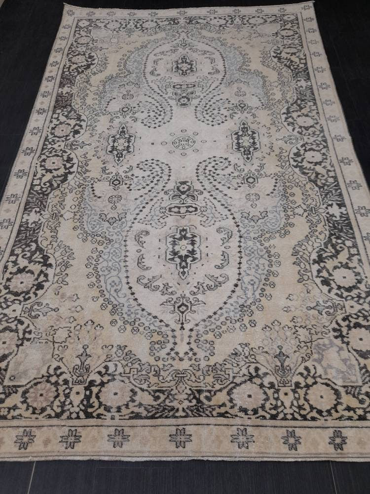 WOOL RUG Vintage 6 x 9.7 Rug Turkish Oushak Rug, Hand Knotted Rug Persian Living Room Rug Oriental Rug Farmhouse Rug Knotted Rug 6x10 rug