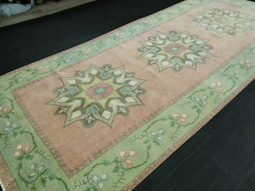 Wool Runner Rug Muted 4.5 x 10.6 Hand Made Runner Rug Turkish Runner Rug Vintage Runner Rug Hallway Runner Rug Wool Kitchen Runner Rug