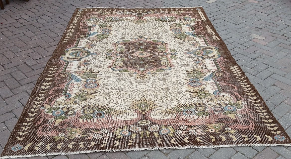 6.6 x 10 Vintage rugs Turkish rug Oushak Rug Oriental Rug Hand Knotted Wool Rug Vintage Persian Rug