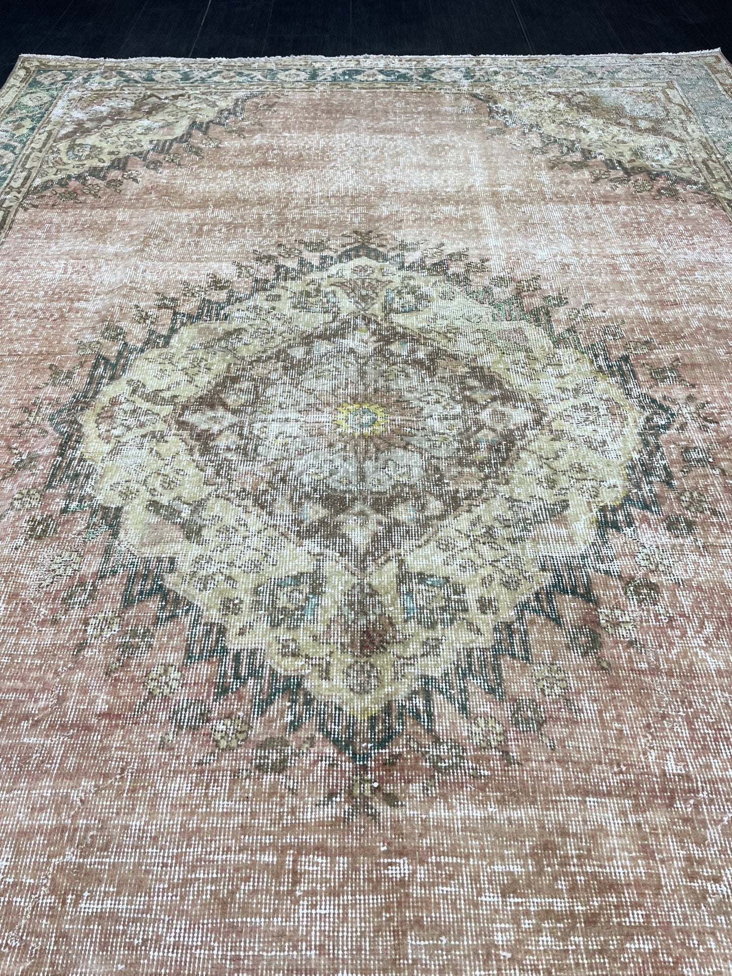 Vintage Rug TURKISH 6.2 x 9.5 Handmade Rug Vintage Persian Rug Oushak Rug Hand Knotted RugTurkish Oushak Rug Vintage Oushak Rug, Wool Rug