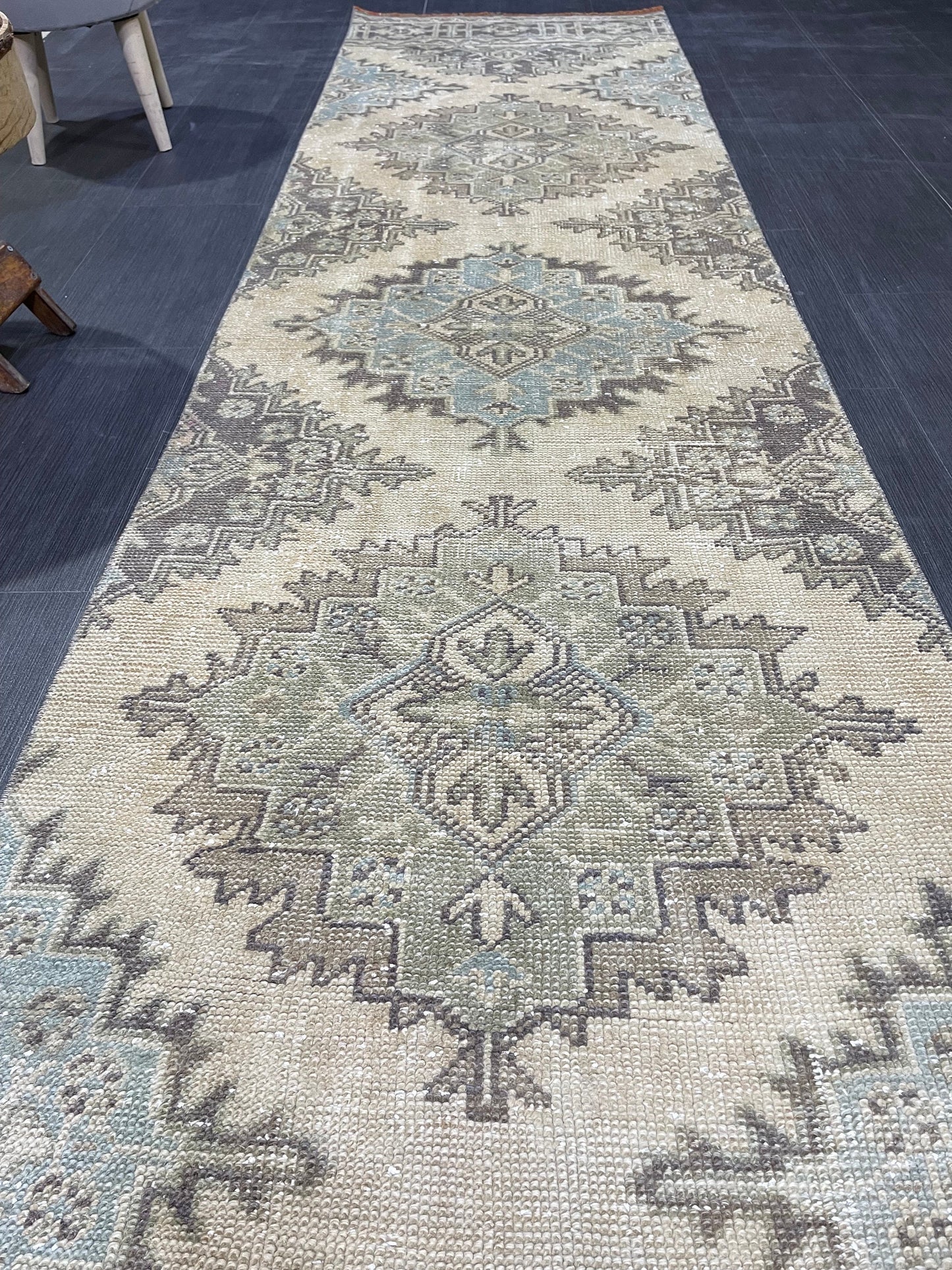Hand Knotted Runner Rug, Vintage 2.8 x 11.2 Runner Rug,Handmade Short Runner Rug,Bathroom Runner Rug, Antique Runner Rug, Vanity Runner Rug