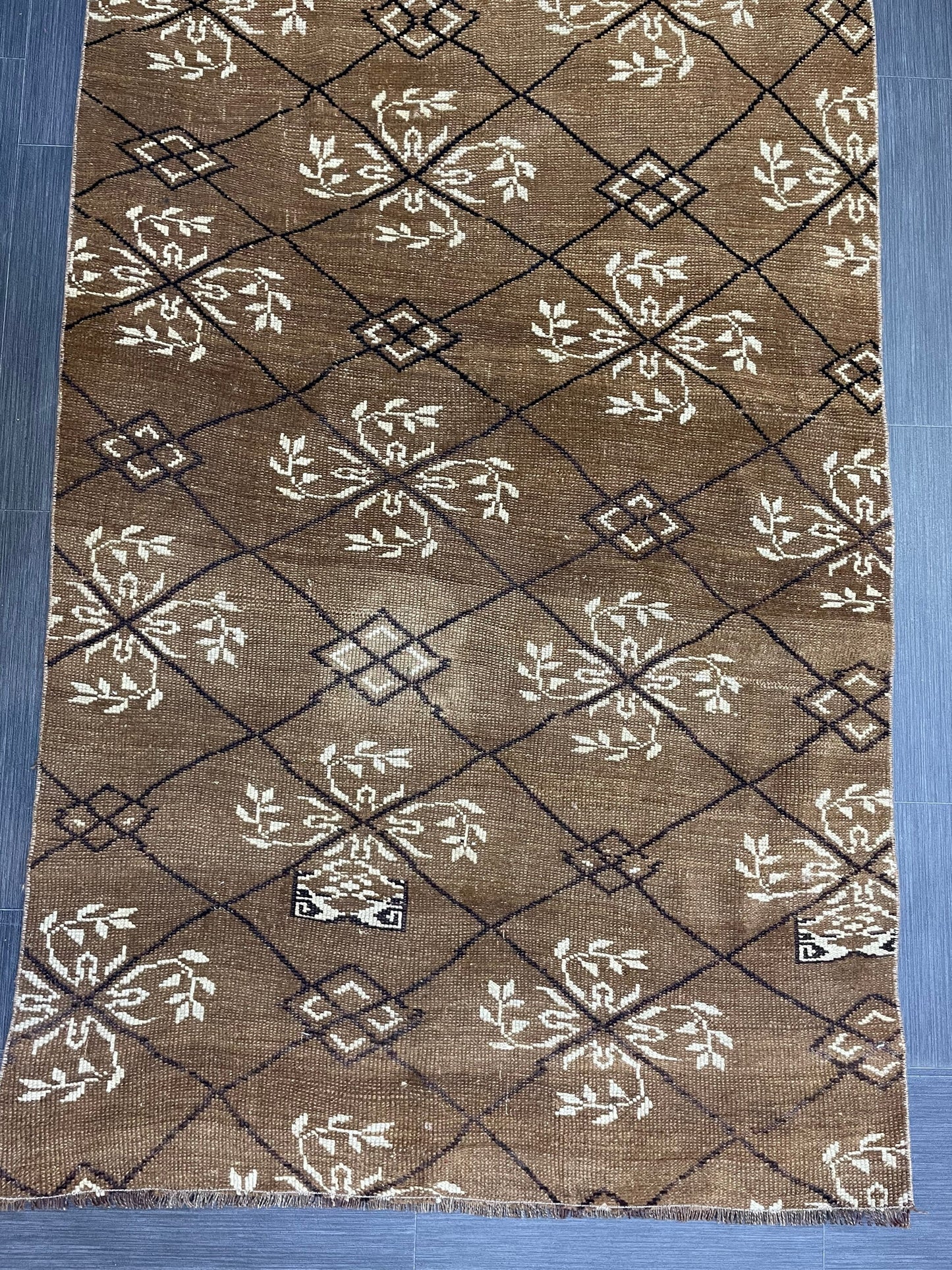 Turkish Rug, Vintage 3.6 x 11.3 Rug,Handmade Oushak Rug, Farmhouse Rug, Hand Knotted Wool Rug, Rustic Rug, Vintage Turkish Rug