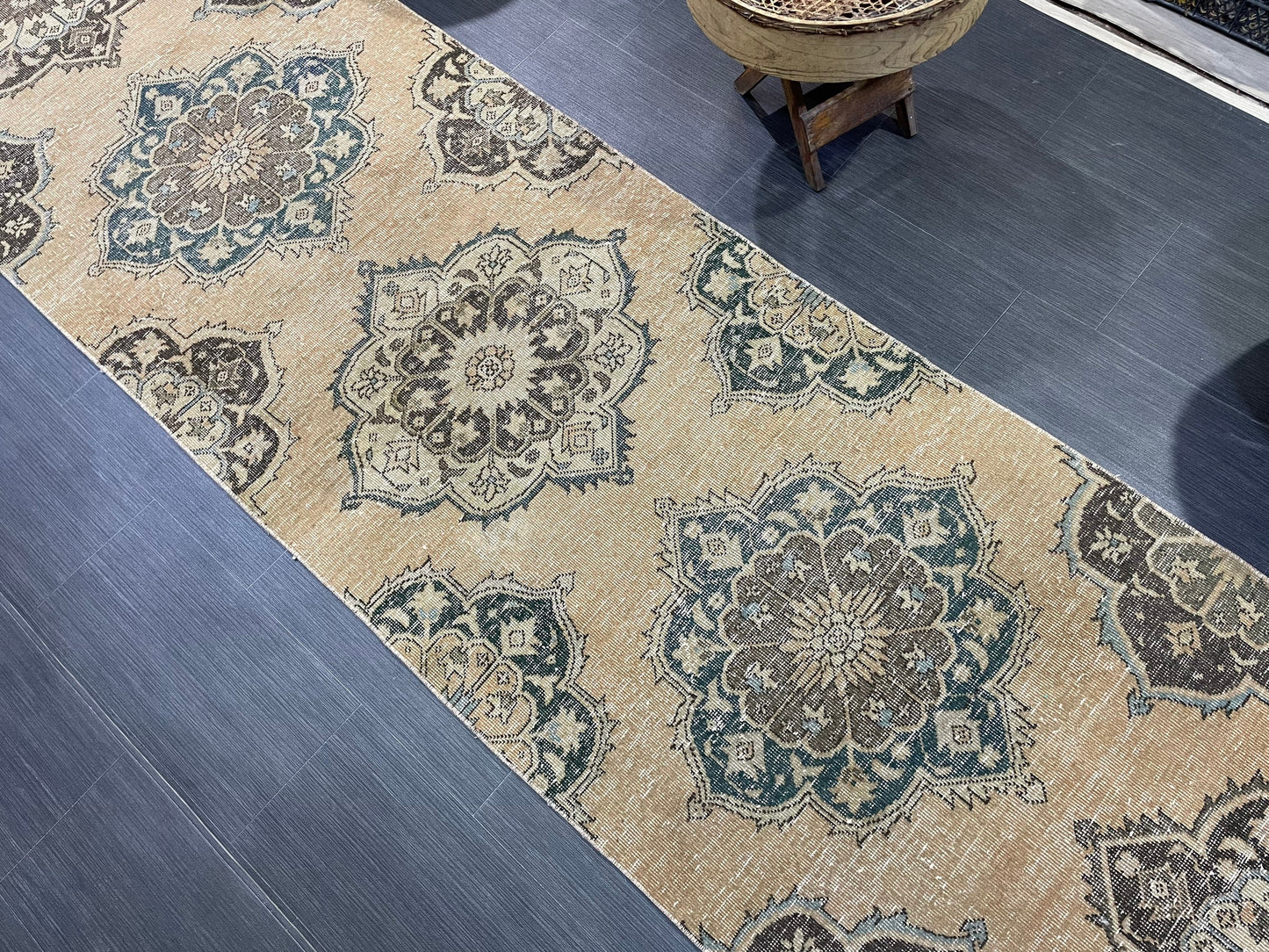 Muted Handmade Runner Rug, Turkish Runner 2.10 x 13 Rug, Vintage Runner Rug Hallway Runner Rug, Hand Knotted Runner Rug, Persian Runner