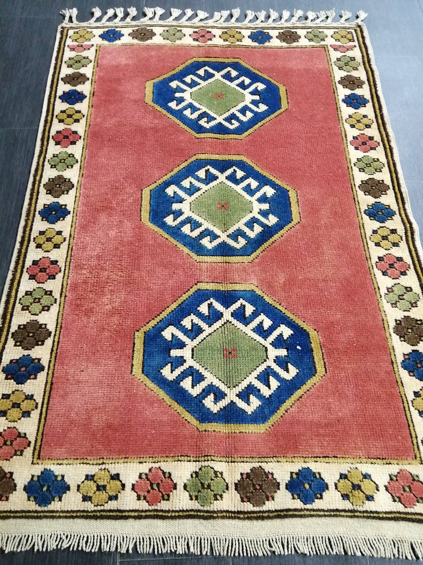 Vintage Rug 3.3 x 4.8 TURKISH HAND MADE Rug Vintage Turkish Rugs Oushak Rug Turkish Oushak Rug, Vintage Oushak Rug, Wool Rug