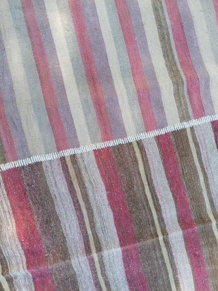 6.8 x 9.7 Flatwoven kilim rug stripe handmade rug vintage turkish rug, vintage oushak rug, wool rug