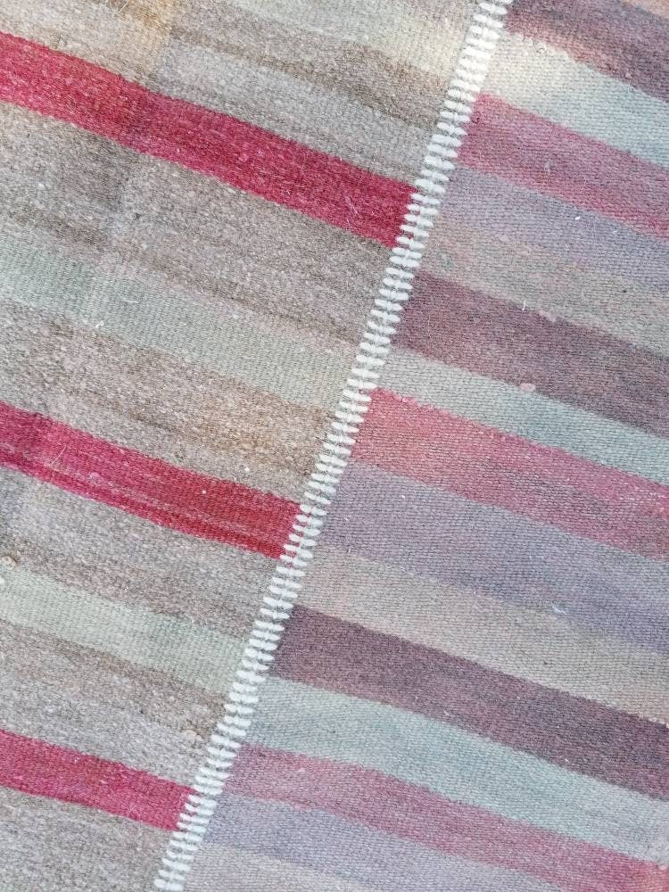 Flatwoven kilim rug, stripe turkish hand made rugs 6'7*10 vintage turkish rugs oushak rug vintage oushak rug, wool rug