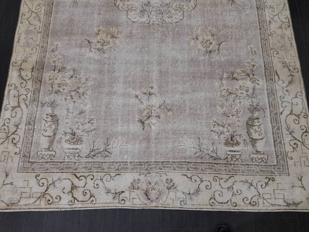 Muted Turkish Vintage Rug 6.5 x 10 Hand Knotted Oushak Rug Rustic Rug, Muted Rug, Vintage Turkish Rug Farmhouse Rug Vintage Rug Wool rug