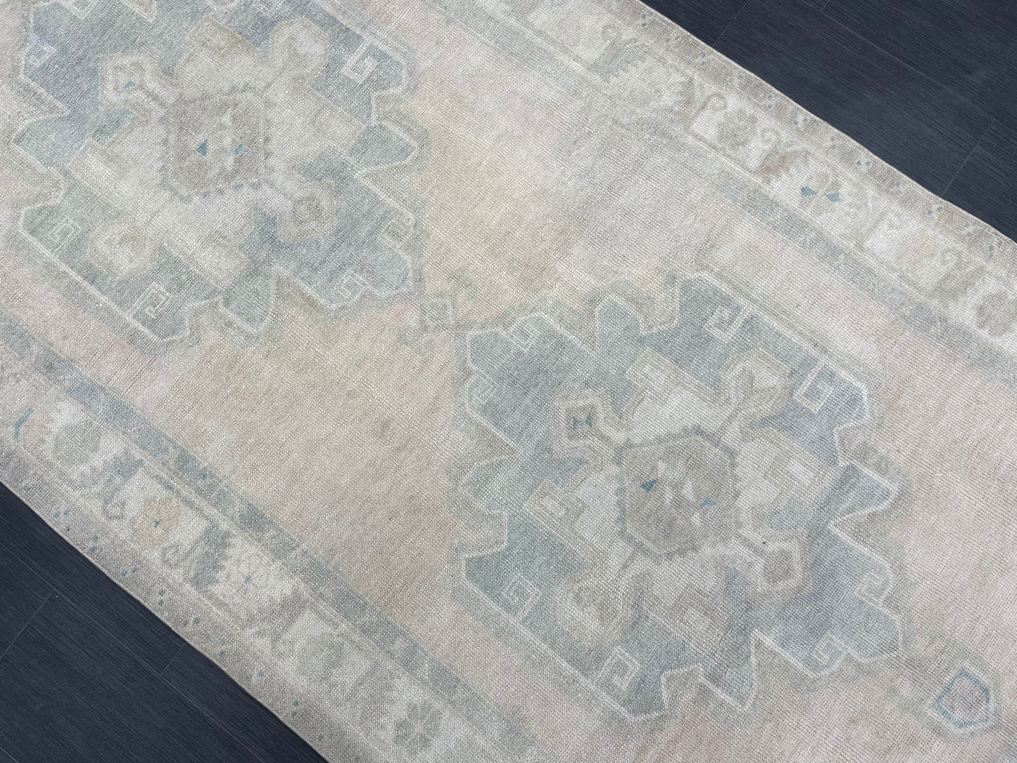 Muted Oushak Runner Rug 4.7 x 12.6 Turkish Runner Rug Muted Vintage Runner Rug Hallway Runner Rug Kitchen Runner Rug Wool Runner