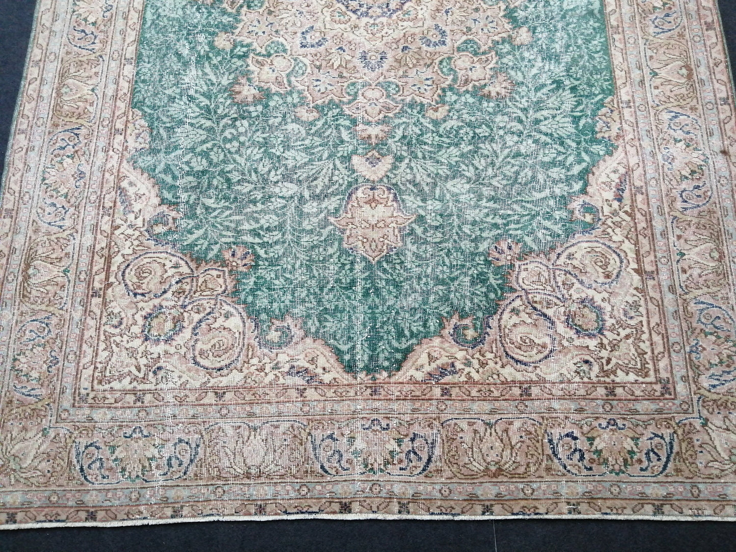 7 x 10.4 OUSHAK RUG Green TURKISH Oushak Rug Vintage Oushak Runner Rug Vintage Runner Rug Wool Oushak Rug Hand Made Rugs Vintage Turkish Rug