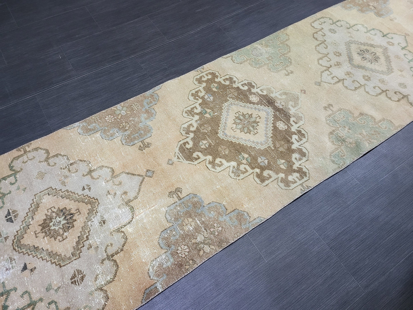 Distressed VINTAGE Rugs, Handmade Runner Rug, Oushak 2.8 x 12.10 Runner Rug, Rustic Runner Rug, Antique Rug, Turkish Rug, Farmhouse Rug,