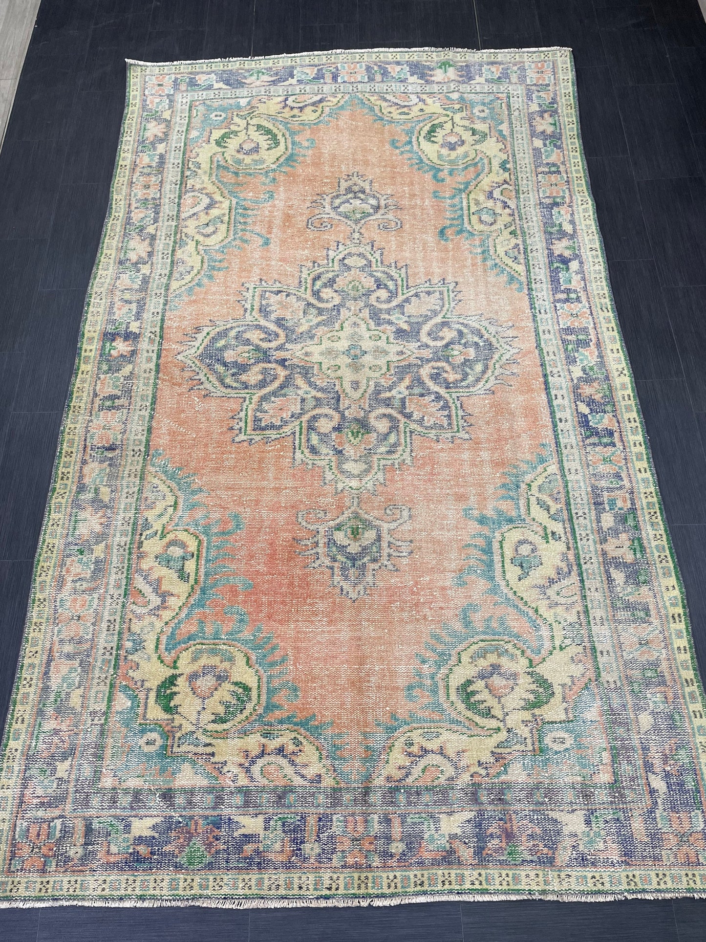 Large Vintage 6x10 RUG TURKISH Oushak Rug Muted Vintage Rug Distressed Vintage Rug Wool Oushak Rug Hand Made Rugs Vintage Turkish Rug