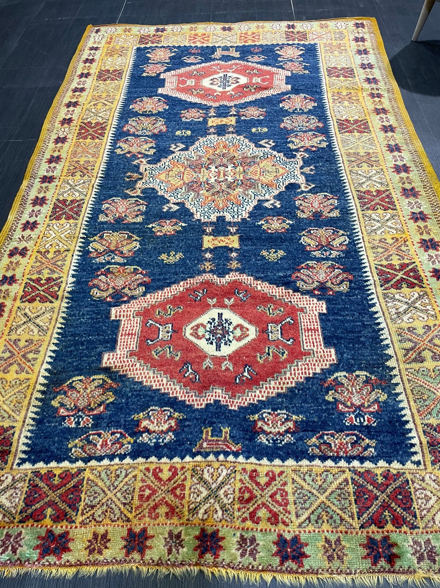 Antique RUG, Turkish Oushak 5 x 8.3 Rug, One Of A Kind Rug, Vintage Persian Rug, Blue Vintage Rug, Fine Wool Unique Rug, Rear Turkish Rug,
