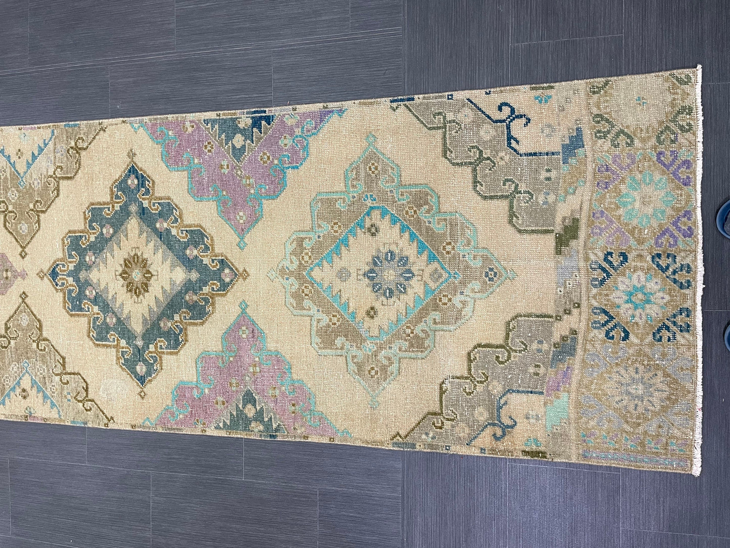Hand Knotted Vintage Runner Rug 2.9 x 13.3 ft Muted Turkish runner rug Oushak Runner Hallway Rug runner Hand Knotted Star Runner Rug