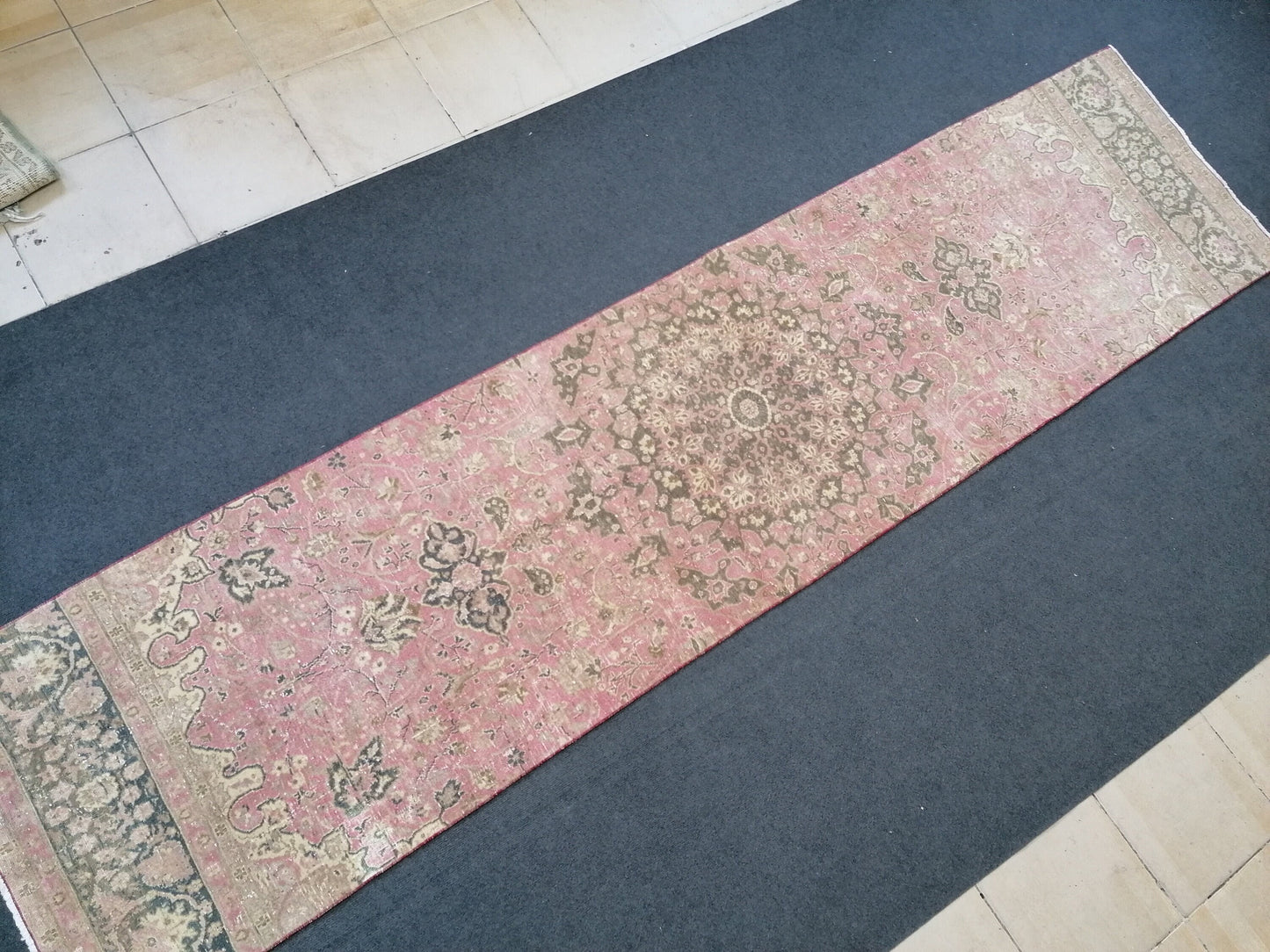 Turkish runner rug 10'7x2'7 pink runner rug, vintage oushak runner kitchen runner rug, hallway runner rug, vintage runner oushak runner rug