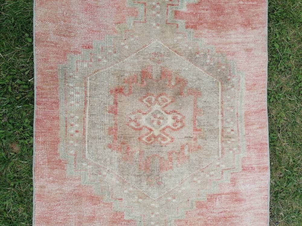 Oushak turkish runner rug, vintage wool runner 2'7x10'4 hallway handmade runner, kitchen runner, bohemian rug