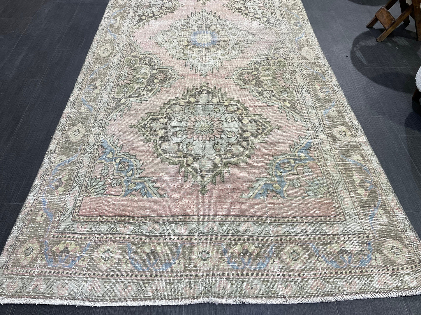 Muted Vintage Runner Rug, Hallway Runner 4.5 x 10 Rug, Kitchen Runner Rug, Muted Wool Runner Rug Muted Distressed Turkish Runner