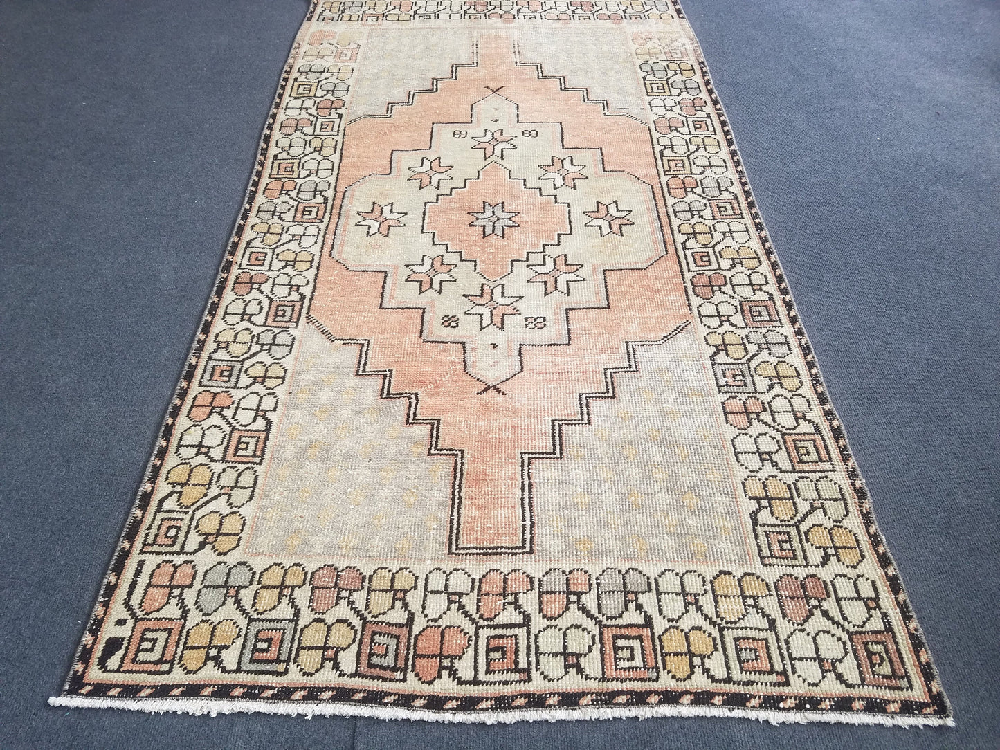 Pastel turkish rug, vintage area rug, oushak rug, wool rug, handmade rug 6'6*3'6 feet