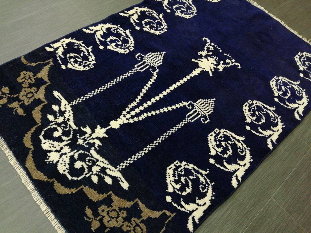 Hand Made Rug 2.3 x 3.6 Navy Vintage Rug , Wool Rug Vintage Rug Oriental Rug, Turkish Rug Hand Knotted Wool Rug