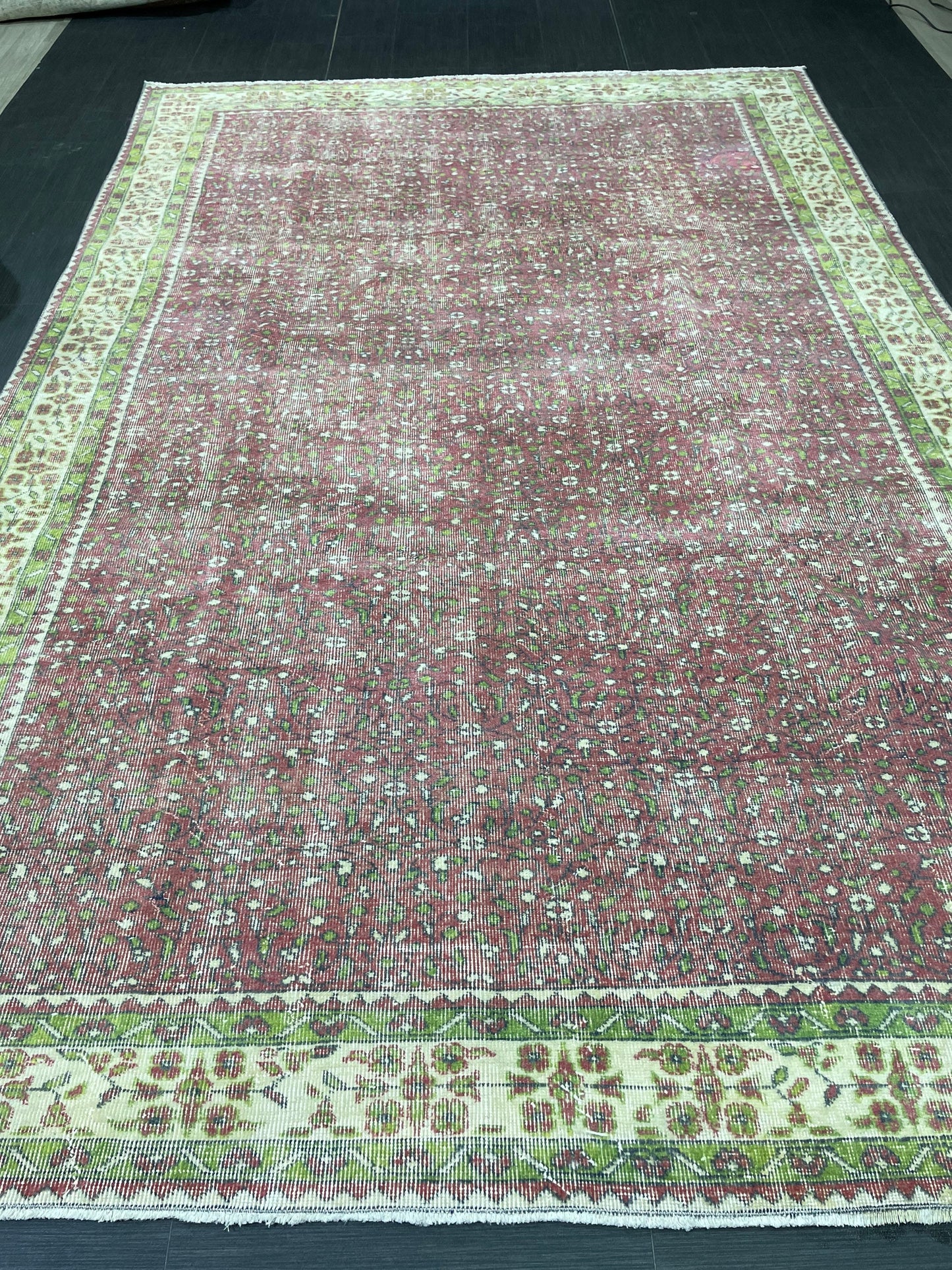Floral Vintage OUSHAK RUG Antique TURKISH Rug Vintage Distressed Oriental Rug 6.7 x 10.3 Wool Rug Hand Made Vintage Rug 7x10 Turkish Rug