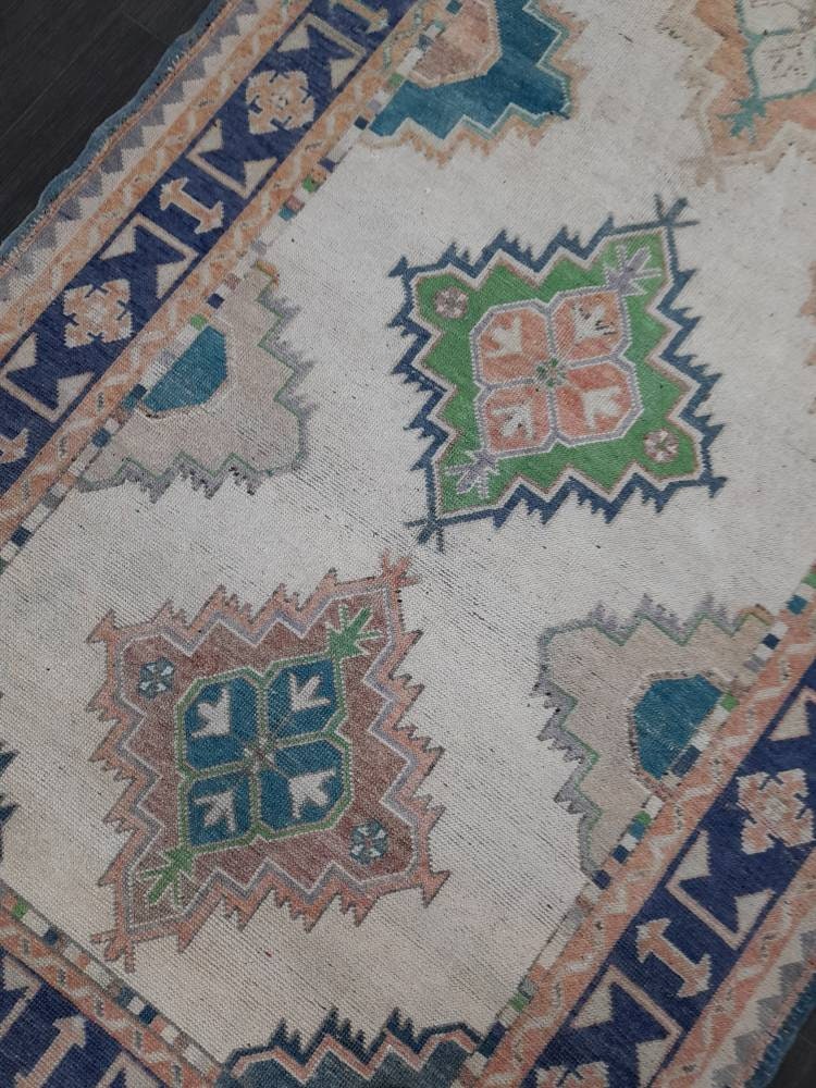 Muted Vintage Runner Rug 5 x 10.4 Turkish Runner Rug Handmade Runner Rug Hallway Runner Kitchen Runner Rug Wool Runner Rug Oriental Runner