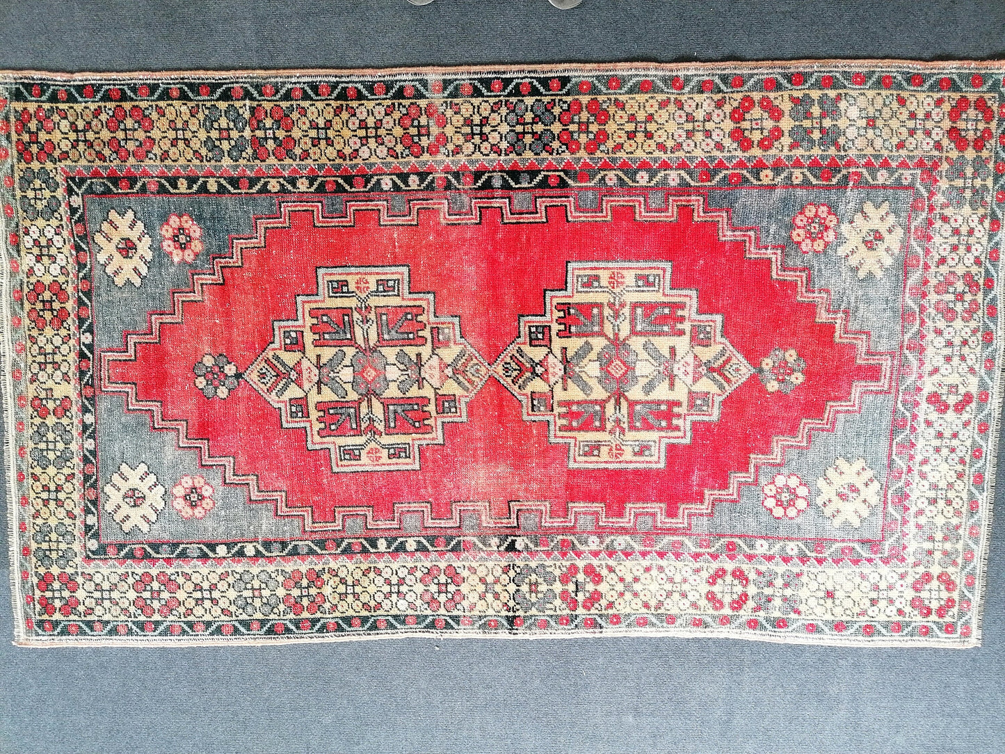 Vintage turkish rug, oushak vintage rug ,kitchen rug, vintage anatolian rug 6'3x3'7 feet