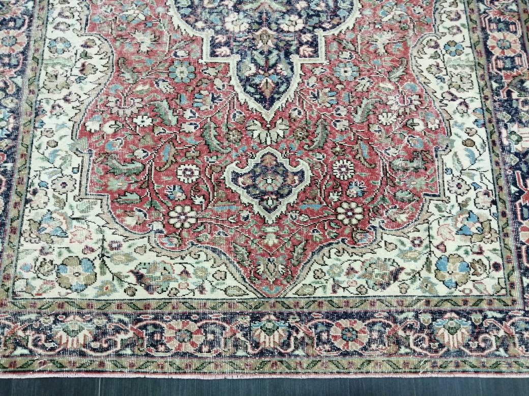 Vintage Persian Rug 6.9 x 10. 3 Muted Oushak Rug Muted Vintage Rug Wool Oushak Rug Hand Made Rugs Vintage 7x10 Turkish Rug
