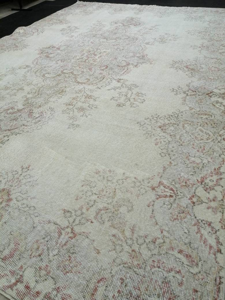 Oriental Rug 7x11 Vintage Turkish Rug Oushak Rug Turkish Rug, Distressed Persian Rug, Distressed Wool large Neutral Rug 11 x 7