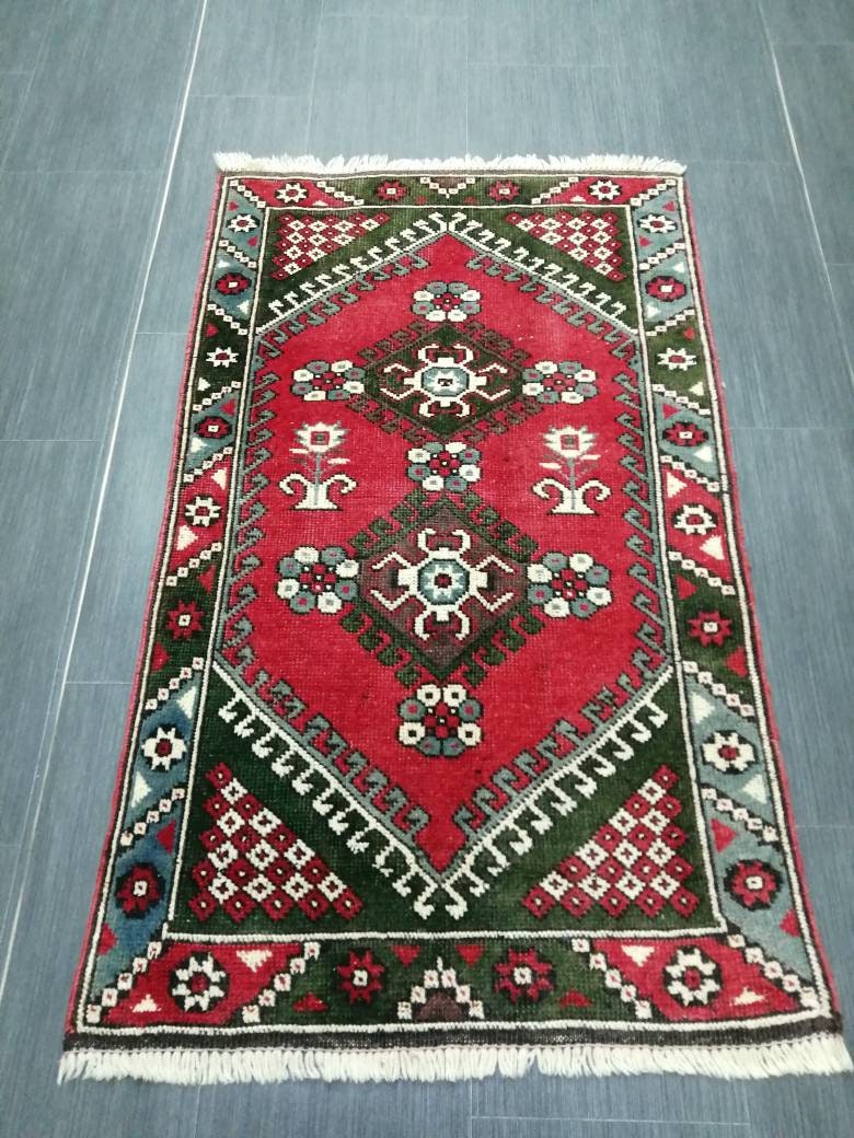 Vintage Rug 2.2 x 3.8 ft Handmade Rug Vintage Turkish Rugs Oushak Rug Hand Made Rug, Vintage Oushak Rug, Wool Rug