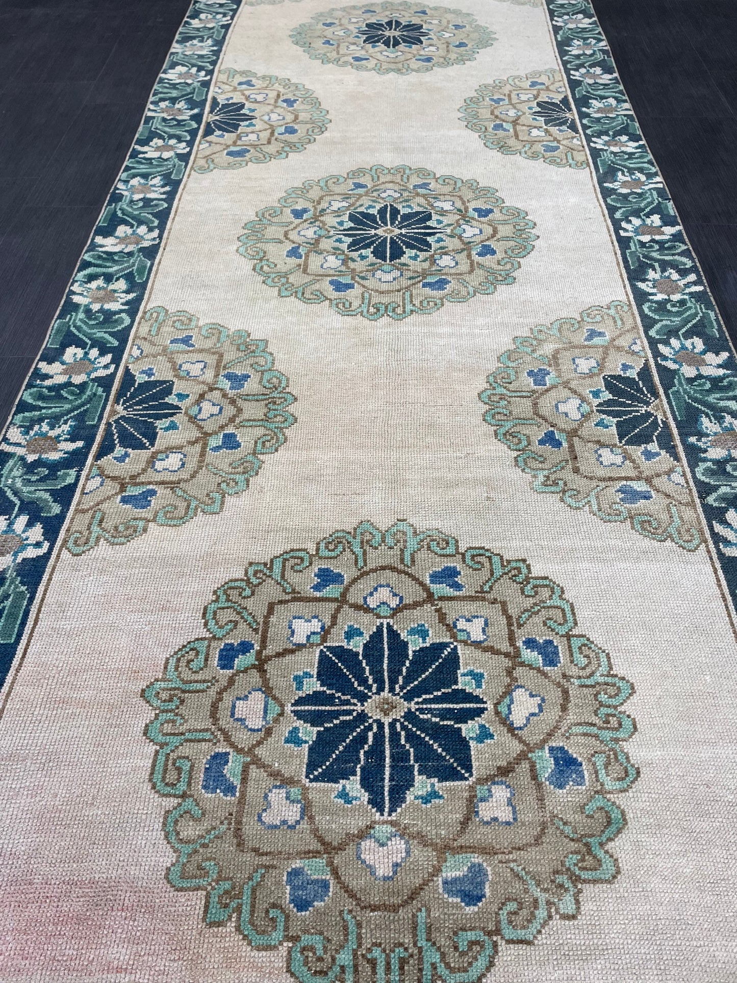 Green Turkish Runner Rug 4 x 11.3 Muted Vintage Runner Persian Hallway Runner Rug Kitchen Runner Rug Oriental Runner Muted RUNNER