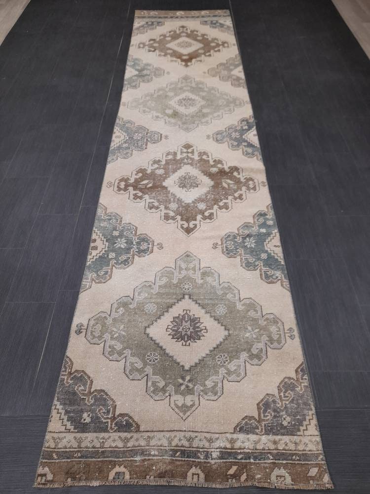 Distressed Runner Rug 2.8 x 12.3 Vintage Turkish Runner Rug Vintage Runner Rug Hallway Runner Rug Kitchen Runner Rug Wool Runner Rug