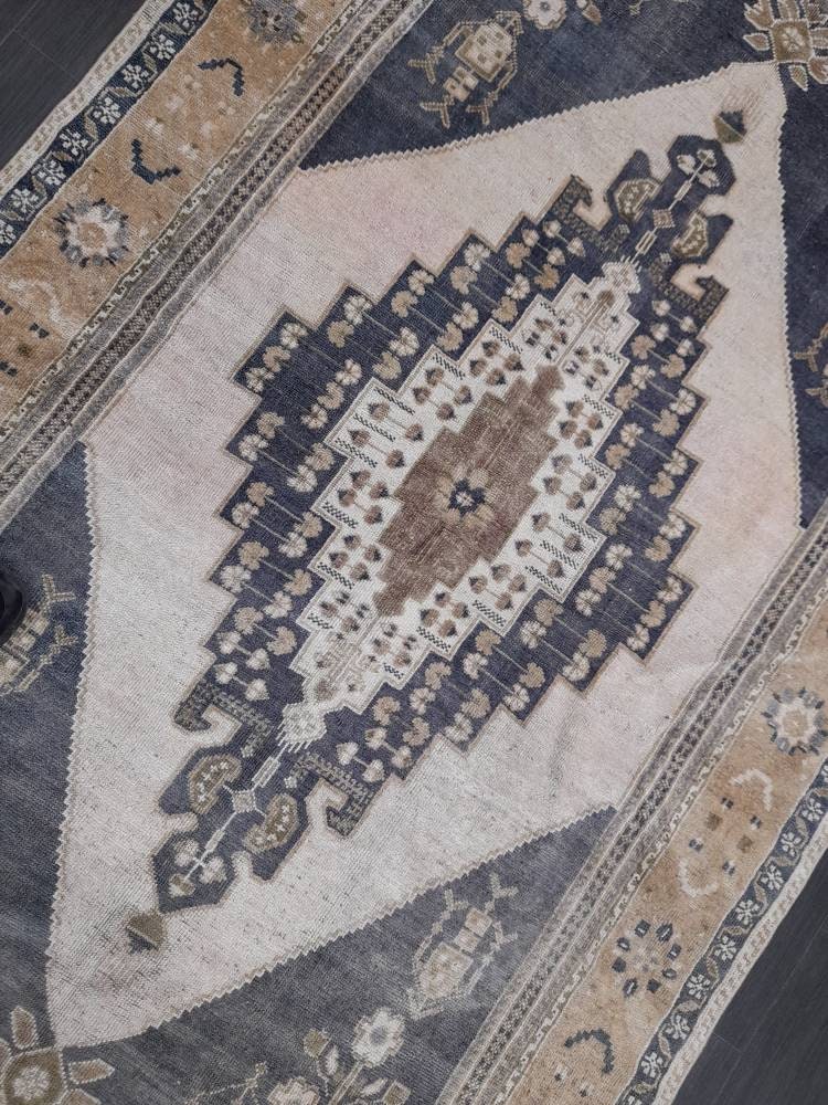 MUTED Large Vintage RUG TURKISH Oushak Rug 5 x 9.3 Vintage Oriental Rug Antique Persian Hand Made Rug Wool Turkish Anatolian Rug