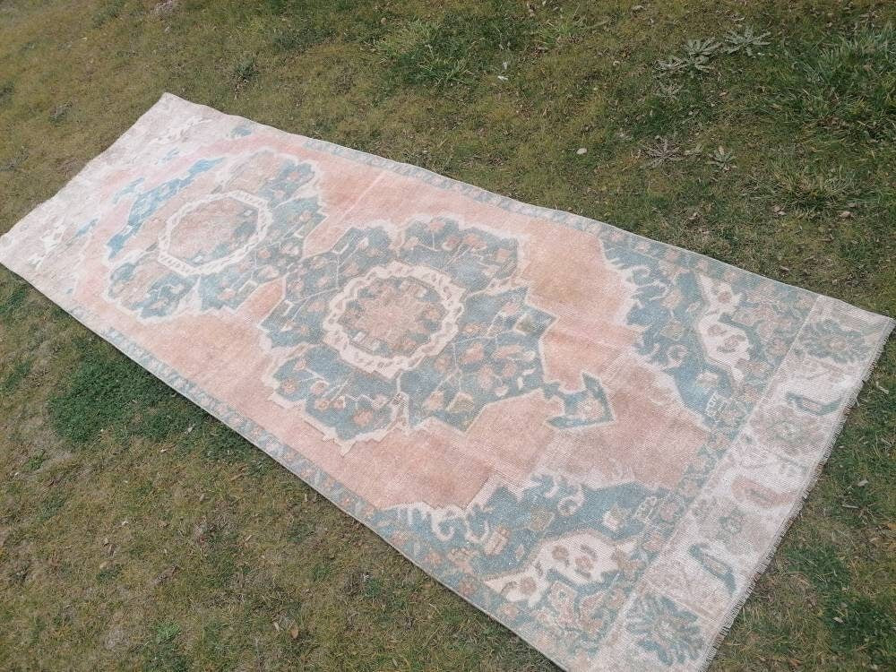3.10 x 10.7 Muted vintage rug, oushak runner rug hallway runner, kitchen vintage anatolian rug