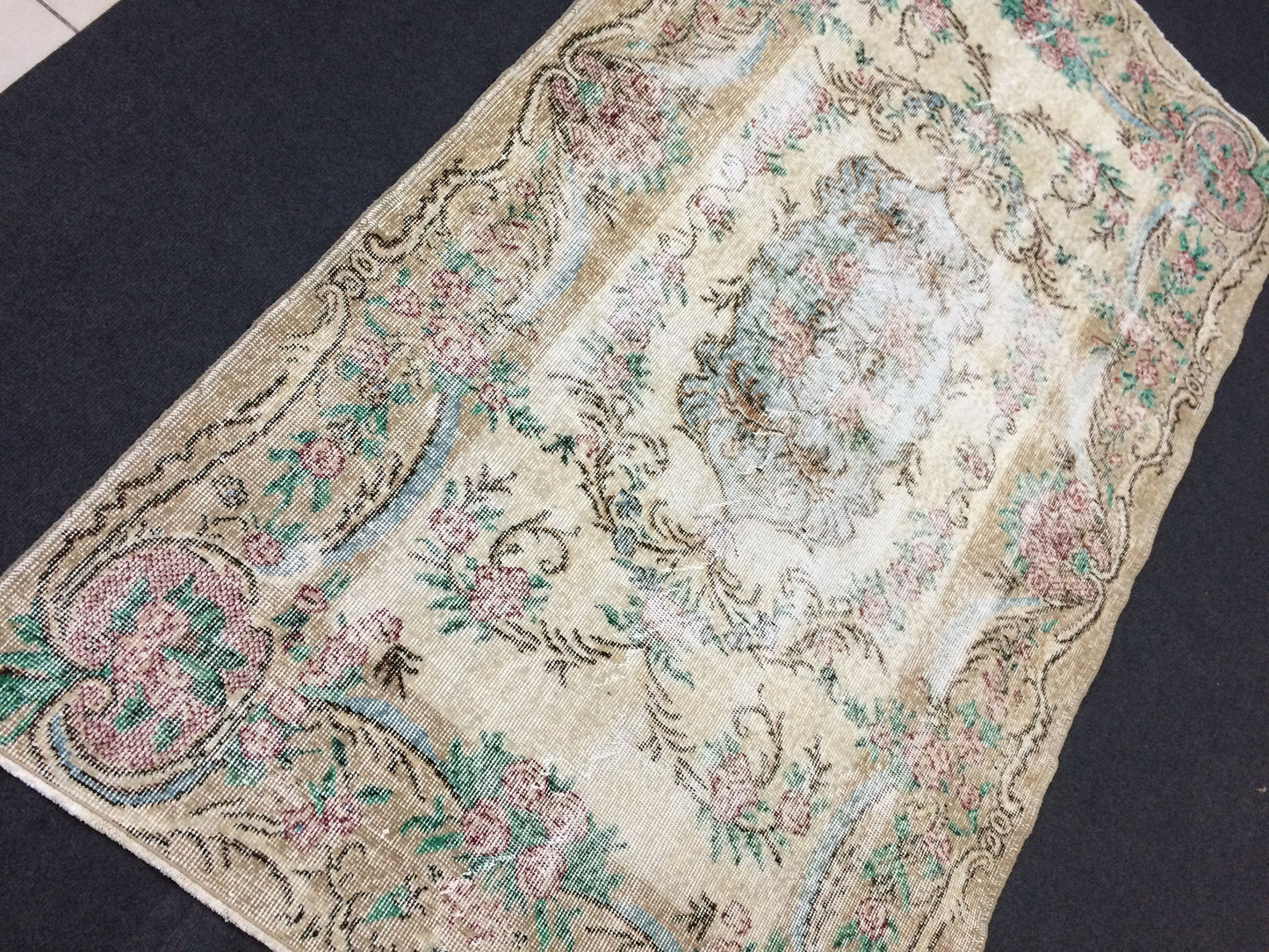 Vintage Rug Hand Made Oushak Rug Distressed Rug Wool Turkish Rugs