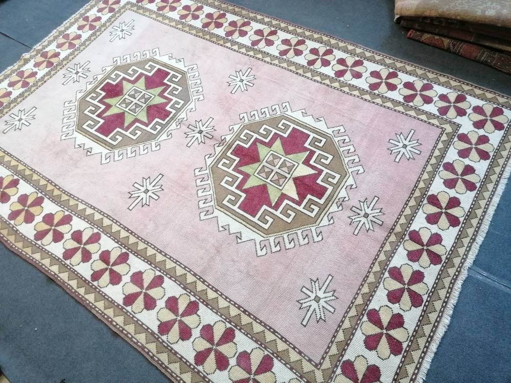 6'7x9'4 large wool rug, oushak hand made rug, bohemian rug, living room rug
