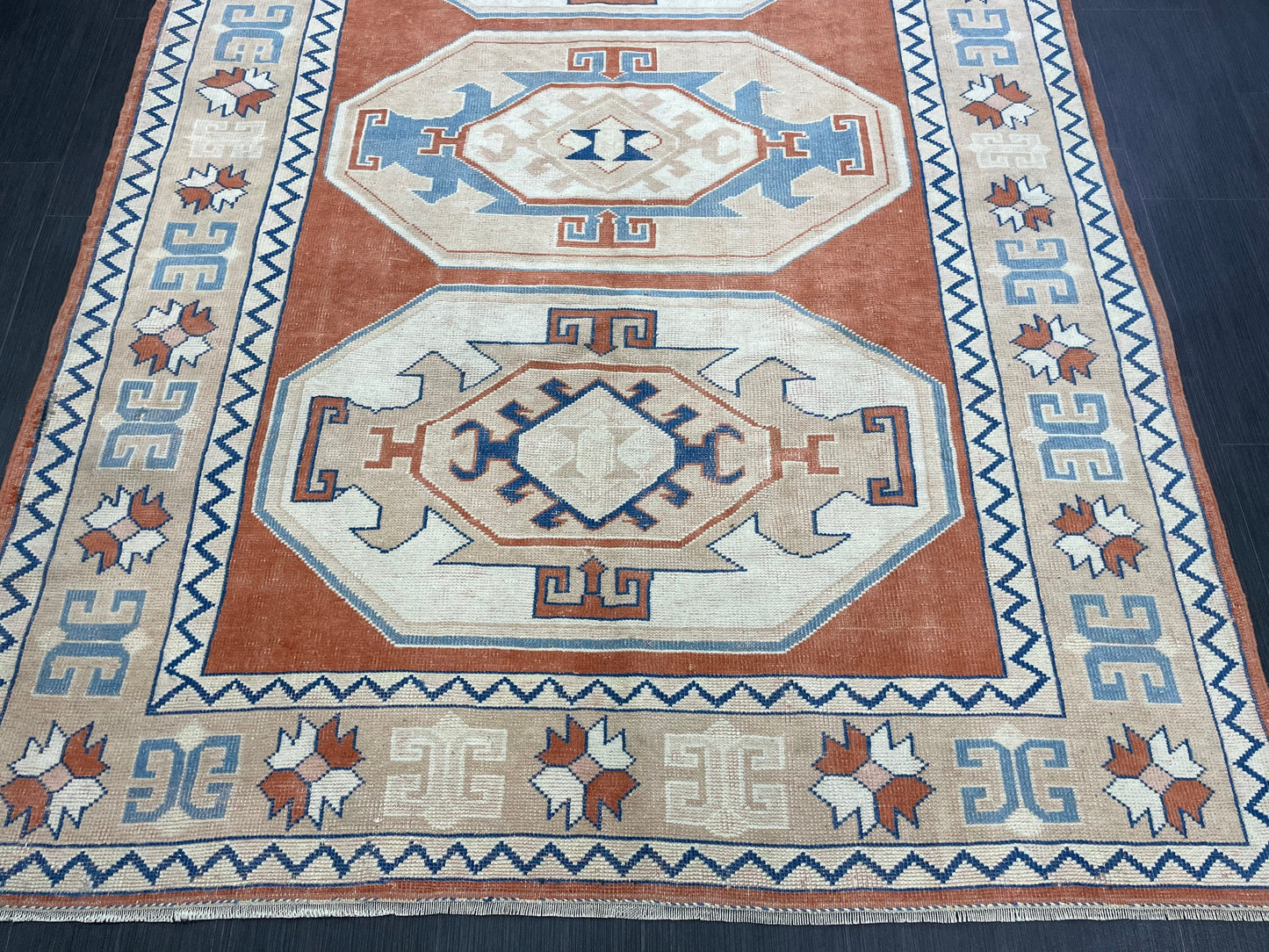 Large Oushak Rug, Vintage 6 x 8.4 Rug, Handmade Rug, Vintage Turkish Rugs, WOOL RUGS, High Quality Orange Hand Knotted Rug