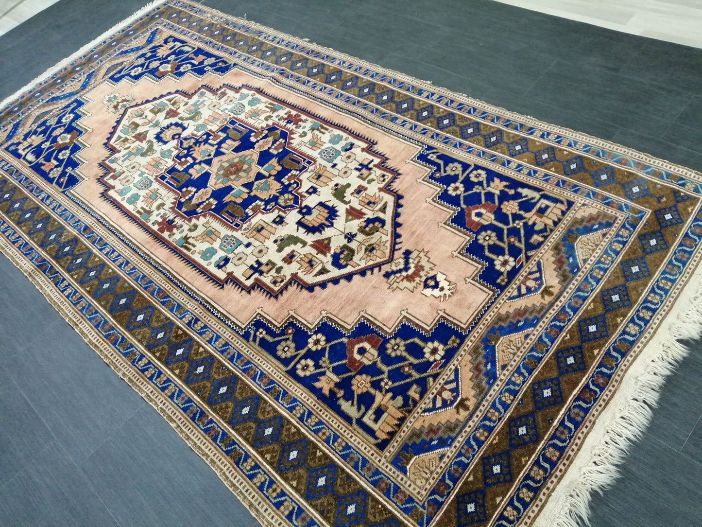 9.5 x 5 OUSHAK RUG Navy Blue TURKISH Oushak Rug Vintage Oushak Runner Rug Vintage Runner Rug Wool Oushak Rug Hand Made Rugs Turkish Rug