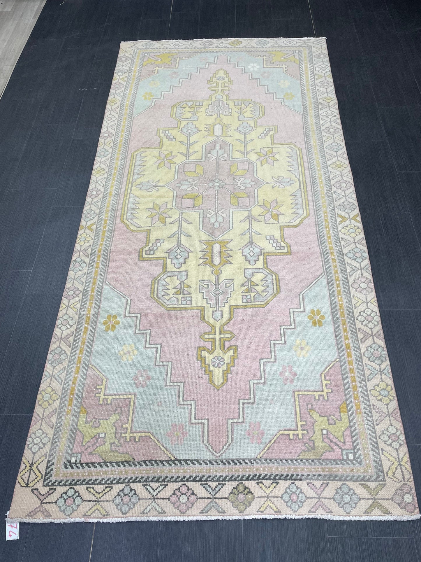 Muted Vintage RUG 4x9 TURKISH Rug Oriental Rug Vintage Oushak Rug Vintage Persian Wool Rug Handmade Rug Vintage Turkish Rug Discounted Rugs