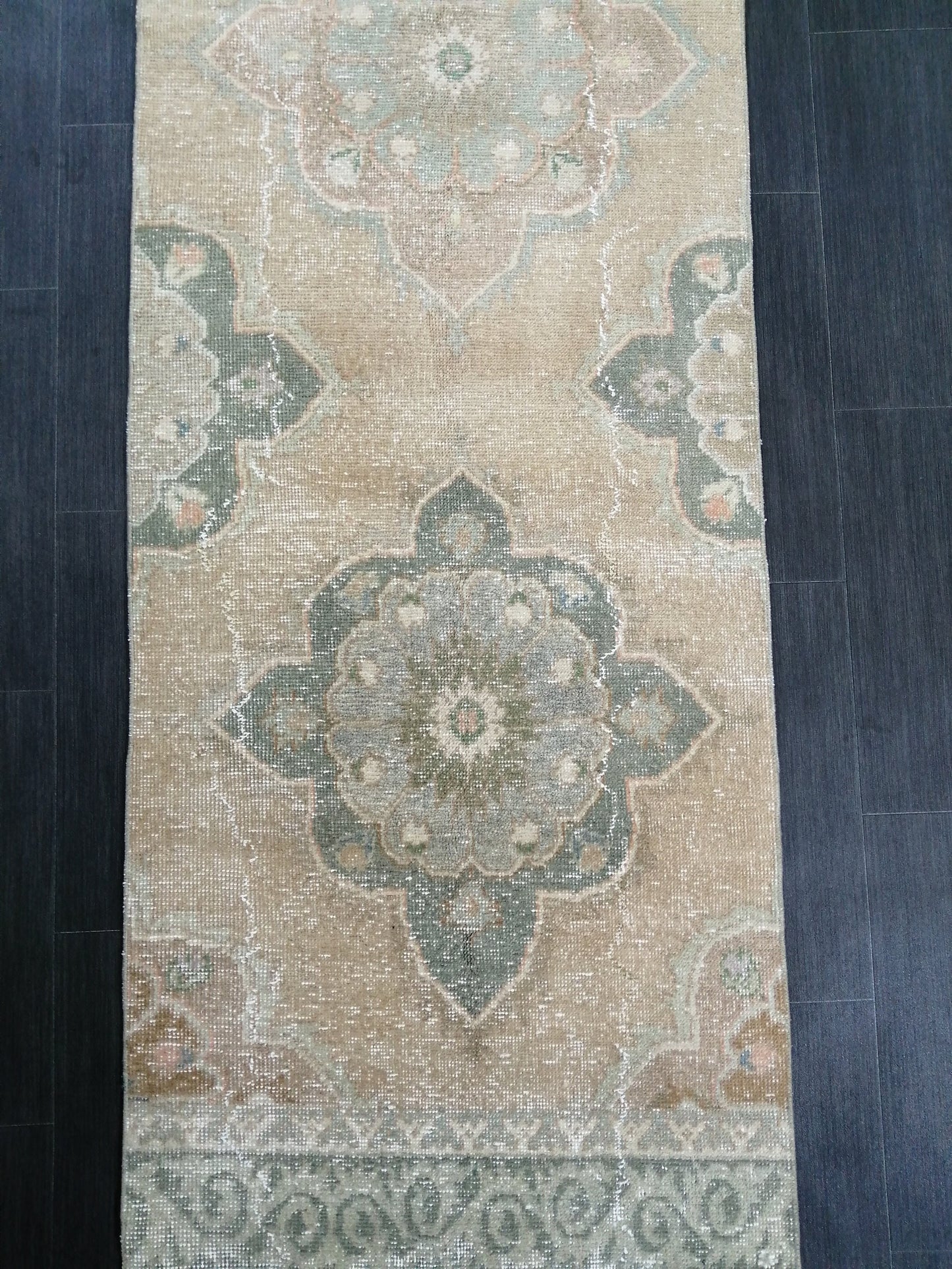 Muted Vintage Runner Rug 2.5 x 12.5 Hallway Runner Rug Kitchen Runner Rug Wool Runner Rug Oushak Runner Rug Turkish Runner Rug