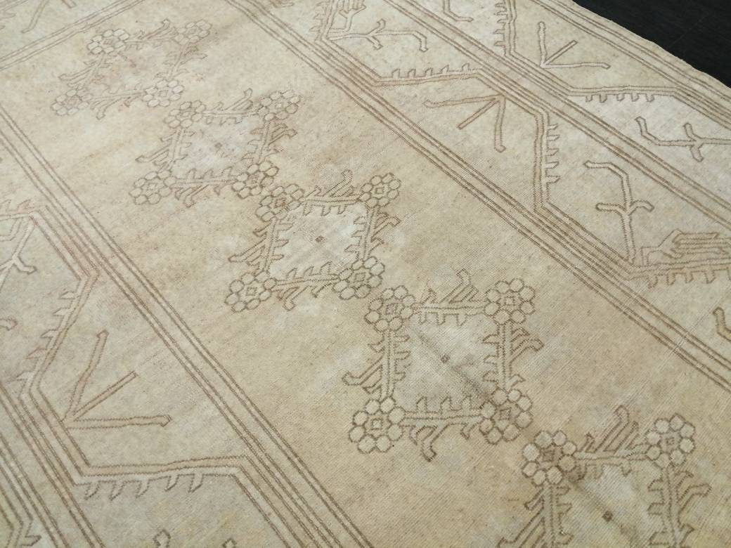 Muted Vintage RUG 6.4 x 9.4 TURKISH Rug Distressed Vintage Rug Wool Oushak Rug Large Hand Made Rugs Vintage Turkish Rug 7x10